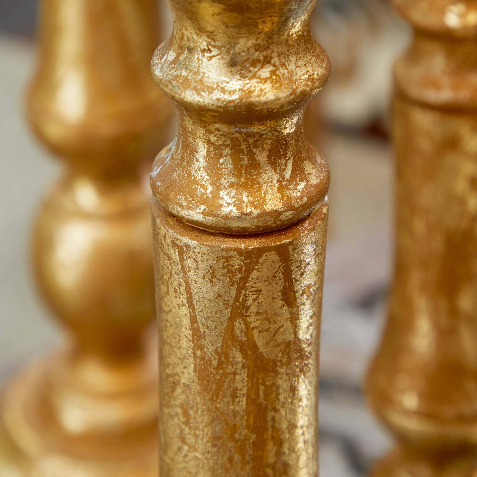 Gold Mango Wood Traditional Candle Holder Set